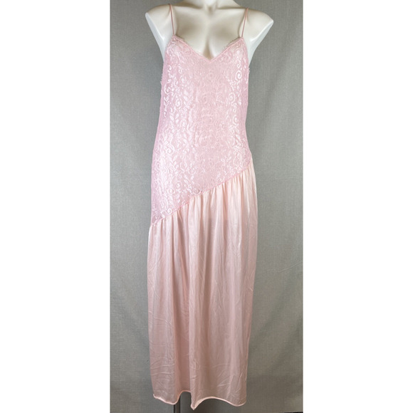VTG Undercover Wear Nightgown Slip Maxi Dress Womens L Pink Flowy Lace Sheer USA - Picture 1 of 12